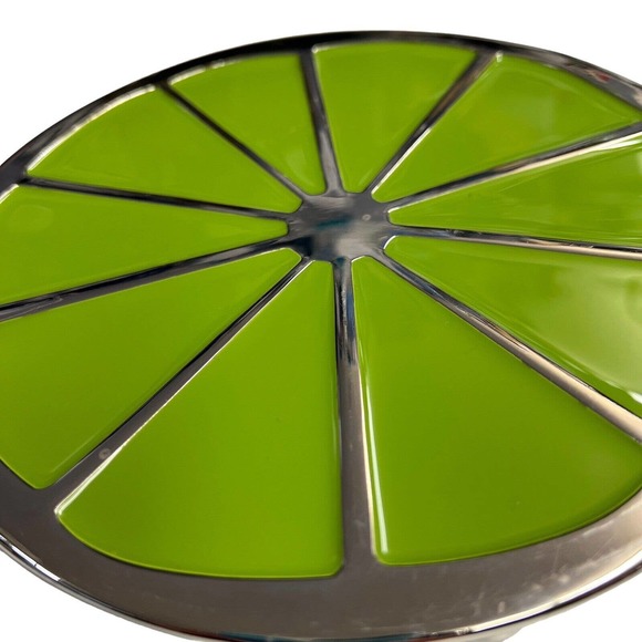 Crate&Barrel‎ Lime Metal Trivet Green Silver Tone Knob Feet - Picture 3 of 4